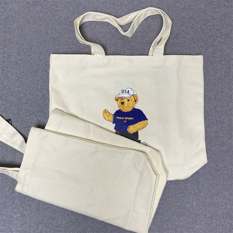Cross-Mirror Hot-Selling Rl Bear Bag Japanese and Korean Cartoon Pattern Printed Shopping Bag Handbag Shoulder Satchel Canvas Bag