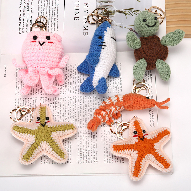 Cross-Border Woven Marine Life Series Handmade Pendant Keychain Octopus Shark Lobster Starfish Turtle Keychain
