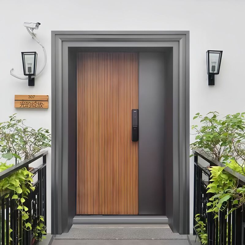 Hot-Selling Transfer Wood Grain Carved Cast Aluminum Door Retro Series Anti-Theft Door Entry Door with Fingerprint Lock Door