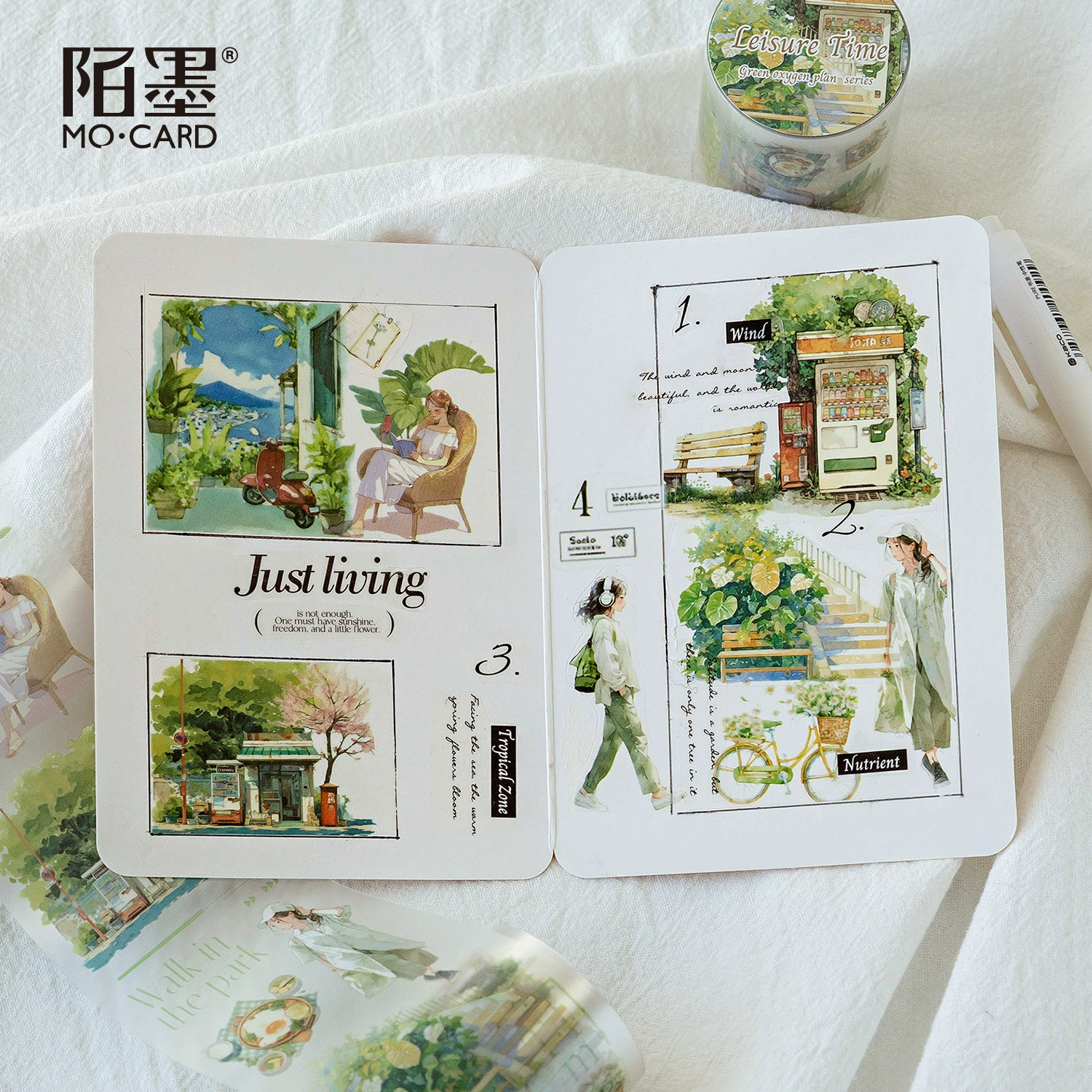 陌墨 Magnet PET white ink tape Green oxygen plan series Character life landscaping handbook material stickers