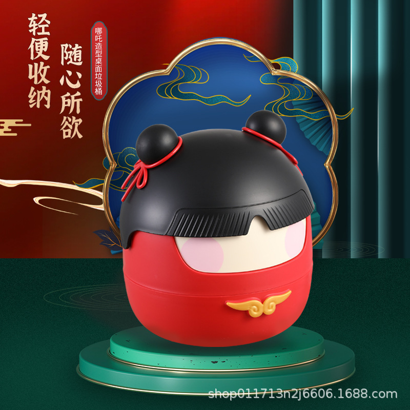 Nezha la misma red de basura de escritorio rojo diablo niño encantador canasta de oficina de cubierta voltiera de despeje de basura al por mayor