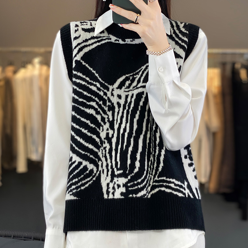 Otoño e Invierno nuevo retro Chaleco de punto jacquard chaleco desgaste exterior de las mujeres chaleco diseño corto sin mangas suéter superior image 11