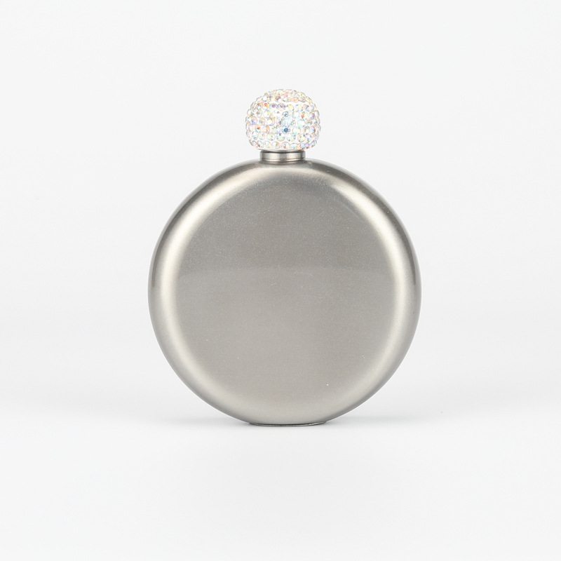 Regalo de gama alta Amazon transfronteriza 304 olla de vino de acero inoxidable pintura brillante cubierta de diamante 5oz ronda portátil Dama