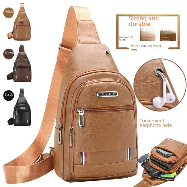New Pu Men's Business Chest Bag, Waterproof Crossbody Bag for Cycling and Sports, Casual Chest Bag, Cross-Border Wholesale and Dropshipping