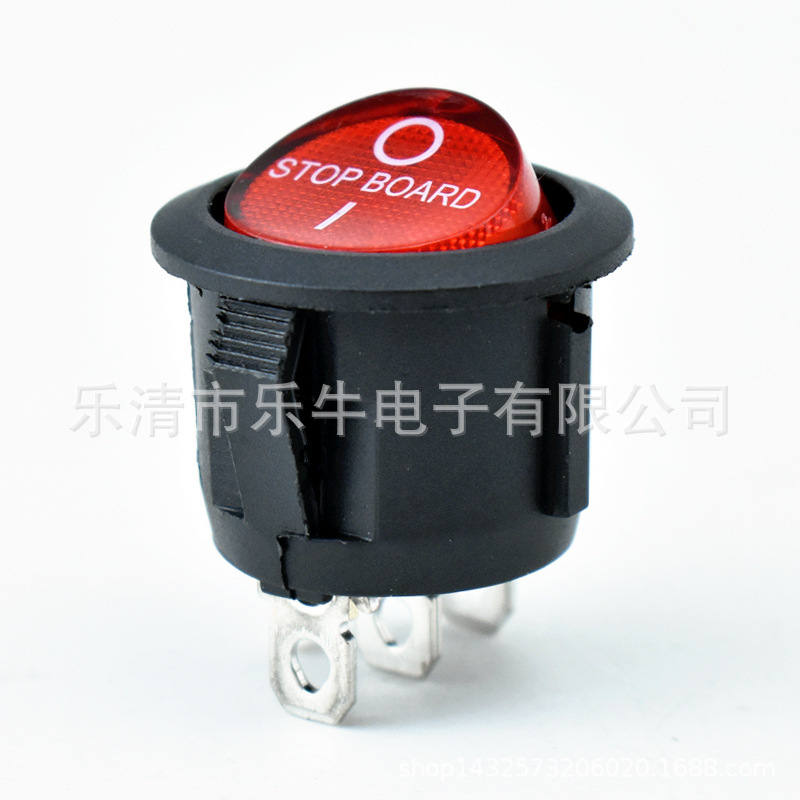 船型开关KCD1 23mm安装 孔 圆形开关三档红色带灯四脚ETL美国认证