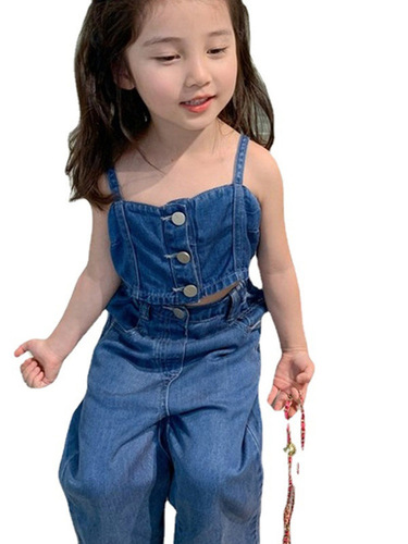Children's denim suit summer girls halter top + wide leg pants two-piece set 3-8 years old one piece dropshipping