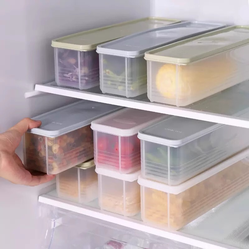 麺収納ケース長方形プラスチック冷蔵庫食品保存ケース蓋付きキッチン雑穀食品そうめん密封ケース|undefined