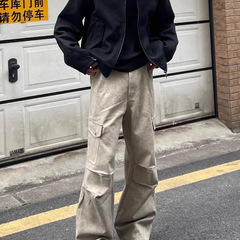 韩国 大理石暗纹口袋cleanfit直筒阔腿工装裤伞兵裤休闲裤长裤