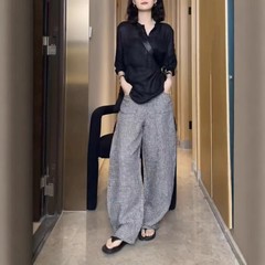 25110大愛美依縁2025春の新型フランスの薄い通気シャツのカジュアルな格子縞のズボンの女性の潮