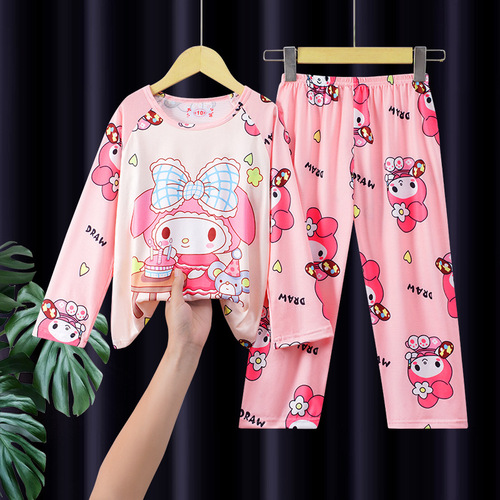 Children's pajamas for spring and autumn, cartoon style, long-sleeved, thin for summer, suitable for middle and large children, boys' air conditioning home wear set