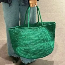 日系大容量拉菲草手钩编织包女夏季简约草编手提单肩包沙滩包