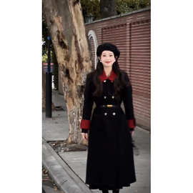韩版秋冬新款小香风双排毛呢大衣连衣裙高级感气质修身显瘦呢子女