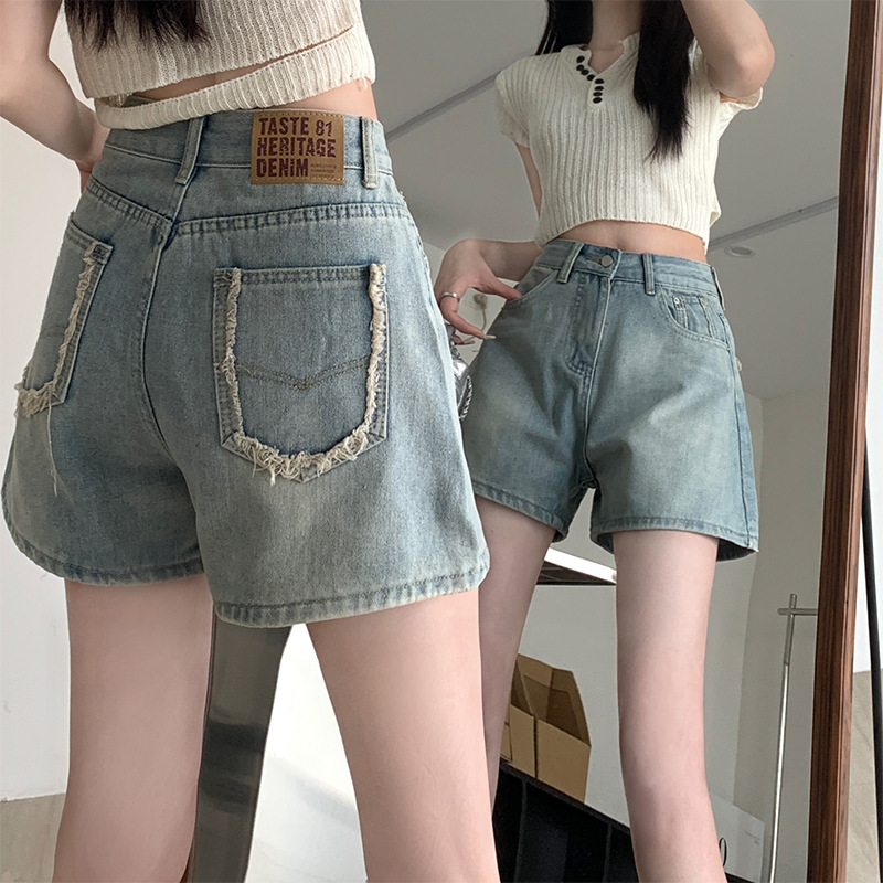 2024 New American Retro High Waist Straight-Leg Jeans Women's Plus Size Plus Size Slim Wide Leg Hot Pants Shorts Autumn