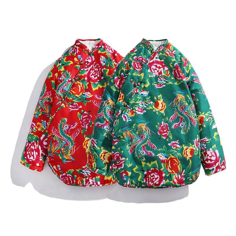 A6 Women's Chinese Style Tang Suit Northeast Floral Cotton-padded Jacket, Warm and Cold-proof, Can be Paired with Men's Hanfu Trendy