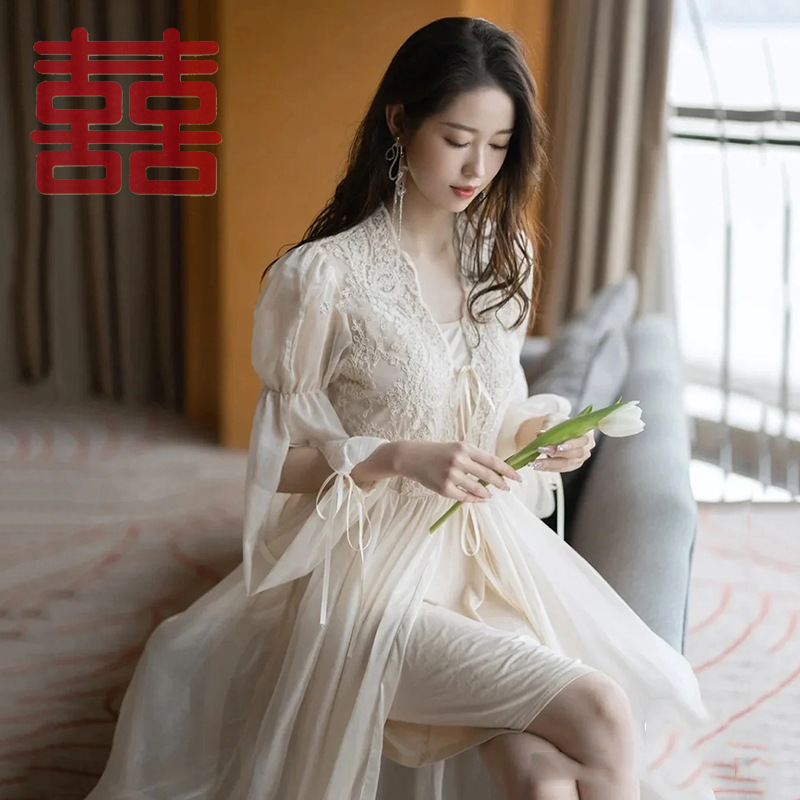 French Morning Gown Light Wedding Dress Bridal Gown High-end Long Tail Pajamas Internet Celebrity Wedding Sleeping Beauty Nightgown
