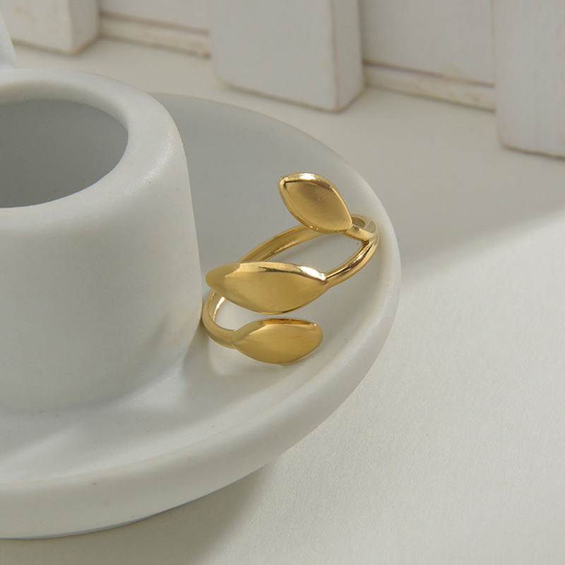 simple geometric stainless steel bud-shaped open ring