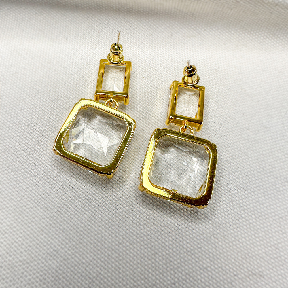 1 Pair Elegant Lady Geometric Plating Inlay Copper Artificial Crystal Drop Earrings display picture 5