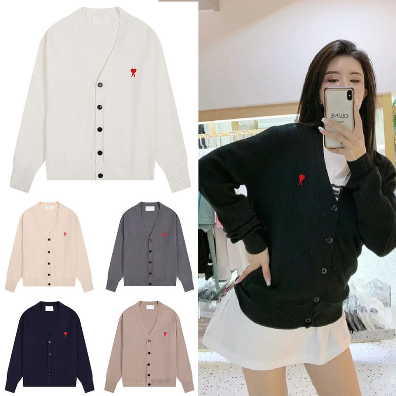 Cross-Border Am* Cardigan Knitwear Big Heart Jacquard Loose Casual Lazy Couple Knitwear One Piece Drop Shipping