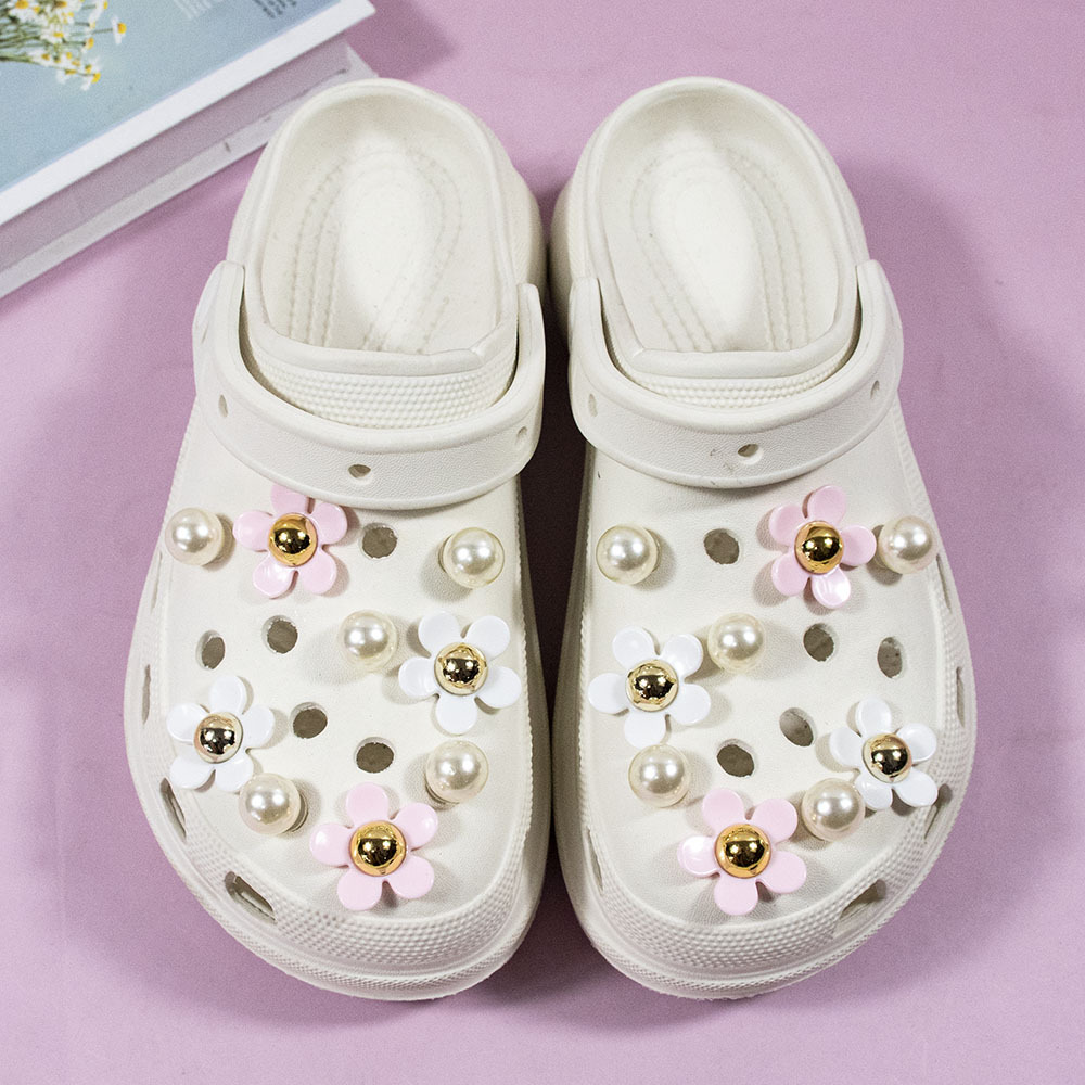 Transfronterizo nuevos zapatos agujero accesorios DIY resina girasol cinco pétalos perla Decoración Accesorios hebilla extraíble