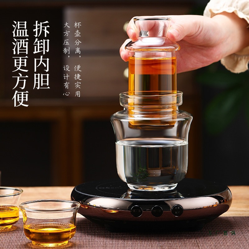 Household Wine Warmer, High Borosilicate Glass Wine Kettle, Old-Fashioned Hot Wine and Medicinal Liquid Warmer for Winter, Liquor and Wine Utensils