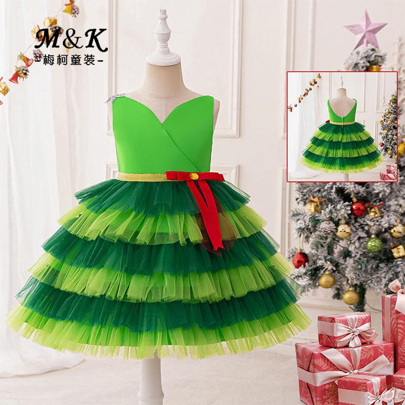 Europa y América Navidad vestido de niña vestido vestido sin mangas pastel vestido de malla vestido vestido vestido de princesa de espalda abierta