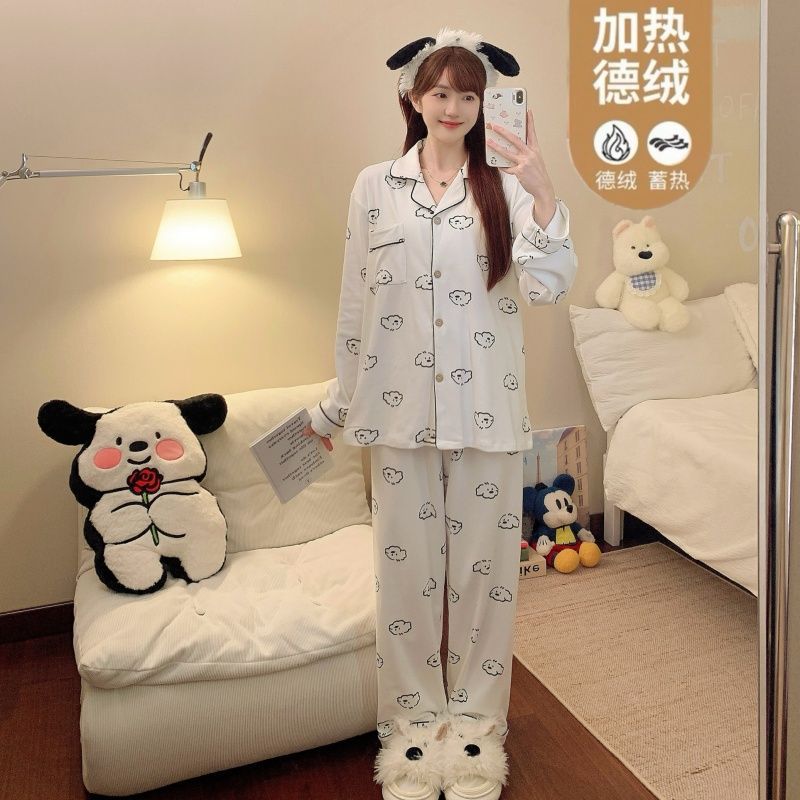 Al por mayor transfronterizo explosión de invierno de ternilla pijama caliente de manga larga de mujeres cardigans con la solapa ropa de hogar gruesa ropa exterior