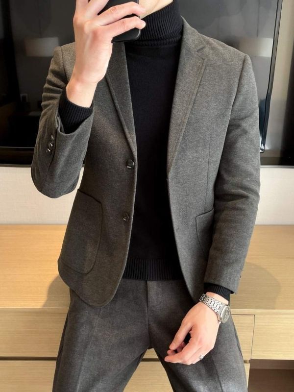 Traje de lana chaqueta de otoño e invierno de los hombres de alto grado de luz madura engrosada abrigo de lana coreano traje casual