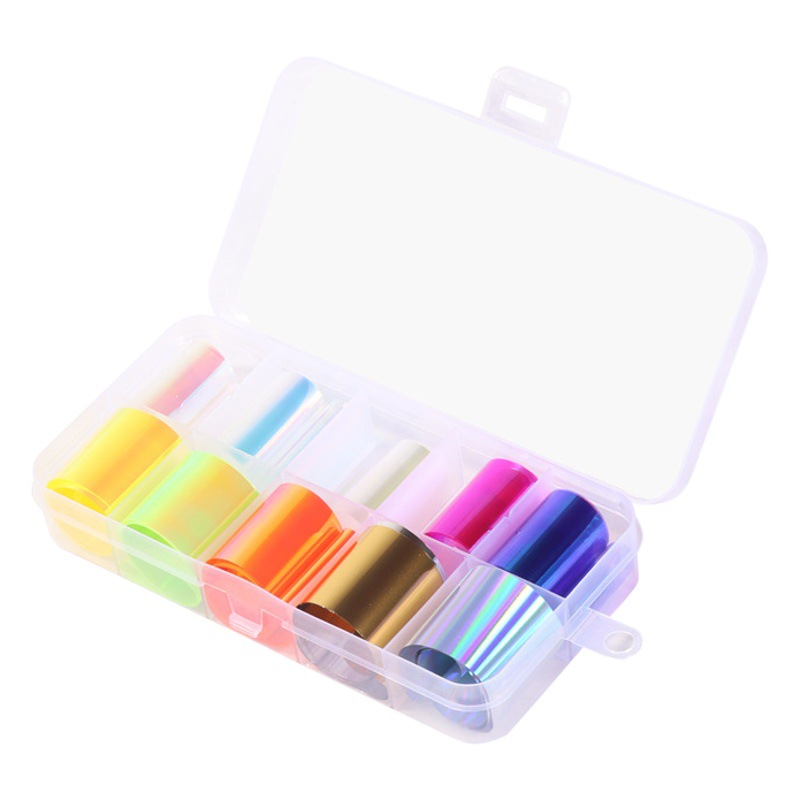 Internet celebridad cubo de hielo manicura decoración de uñas manicura joyería caja celofán manicura láser Aurora colorido celofán