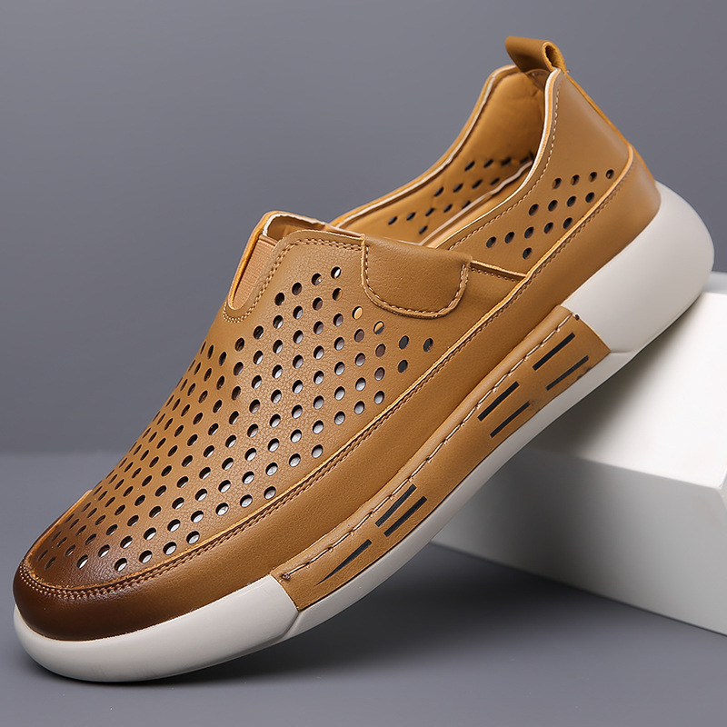 2025 New Summer Men's Hollow Sandals, Breathable Hole Shoes, Round-Toe Casual Shoes, Lightweight Slip-On Shoes, Foreign Trade