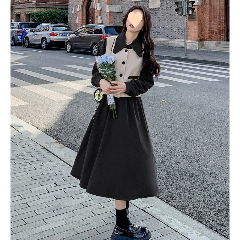 今年流行连衣裙套装女春秋2025年新款外穿长袖裙子轻熟马甲两件套|undefined