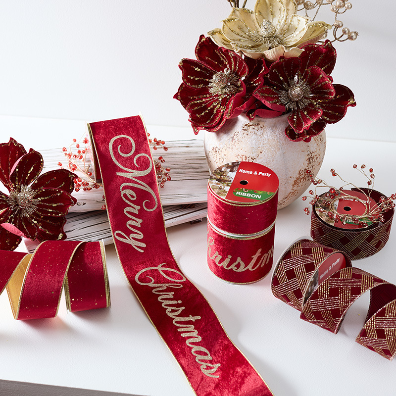 Nuevo producto transfronterizo rojo de alta gama franela corbata merrychristmas cinta bronceada decoración navideña