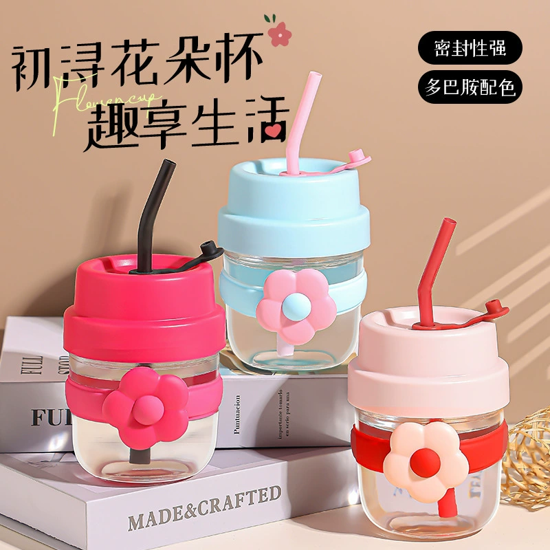 Стильный стеклянный стакан для воды с крышкой и трубочкой, в стиле интернет-знаменитостей, для студентов и детей, милый, портативный, для напитков и кофе.