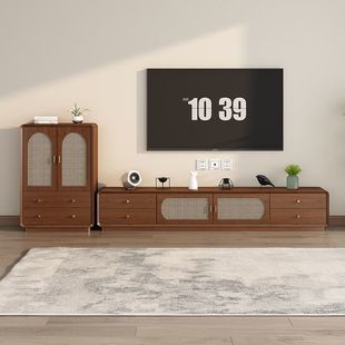 New Chinese TV Cabinet Coffee Table Combination Small apartment Medium-old living room household retro storage storage cabinet solid wood frame