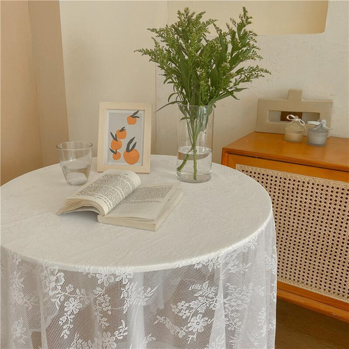 ins Korean style simple hollow girly heart lace tablecloth round table bedside table literary style tablecloth cover background cloth