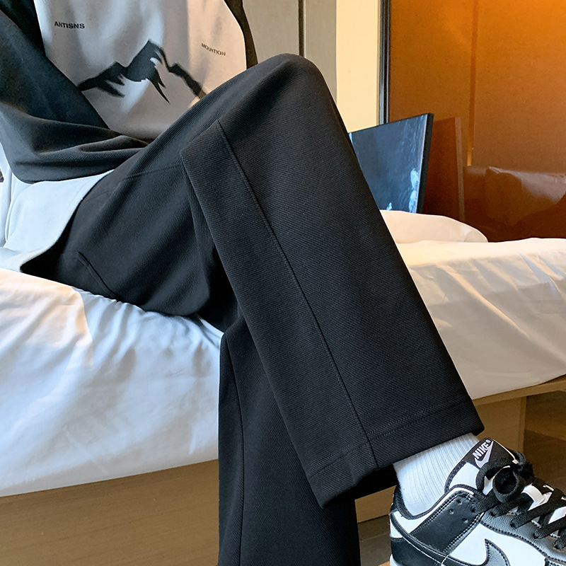 Men's Black Long Pants Loose Sports Pants Sweatpants Men's Casual Pants Spring and Autumn Straight Pants Drapey Wide-Leg Pants