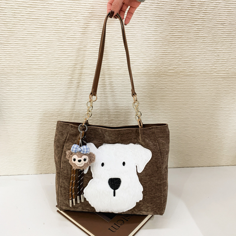 韩版小众ins秋冬季百搭新款个性托特包女卡通印花复古简约单肩包