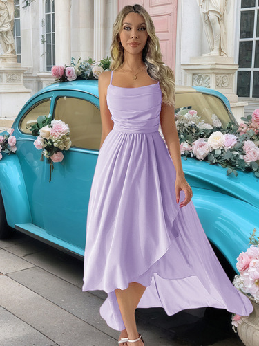 Europe, America, the Middle East evening dress, living front, short back, long back, moving shoulder straps, party dress, temperament dress