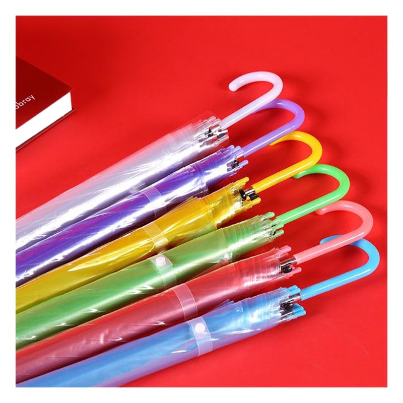 Colorful Transparent Umbrella Straight Pole Automatic Umbrella Long Handle Umbrella Umbrella with Logo Manufacturer Wholesale