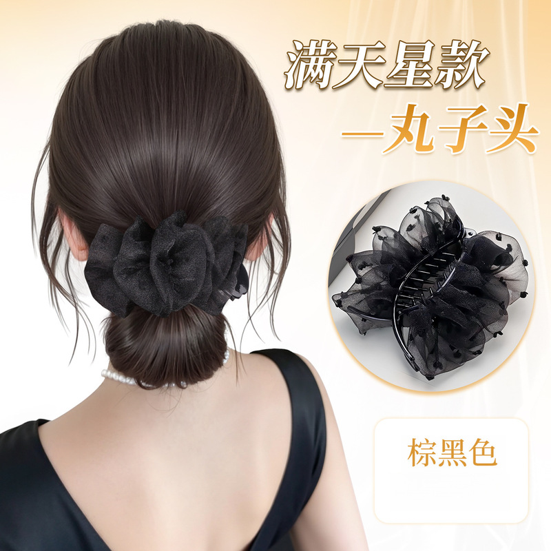 丸子头假发女抓夹后脑勺饱满网纱花苞头盘发神器自然仿真假发发圈|undefined