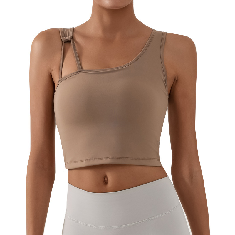 Yoga deportivo chaleco de acondicionamiento físico mujer con cojín de pecho alta elástica rápida secado comercio exterior transfronterizo entrenamiento irregular chaqueta de arnés