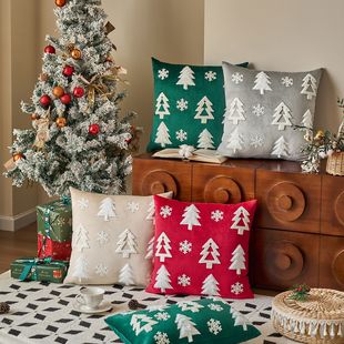 Cross-border New Christmas Embroidered Pillow Cushion Cover Christmas Tree Sticker 45X45 Bed Household Pillow Case