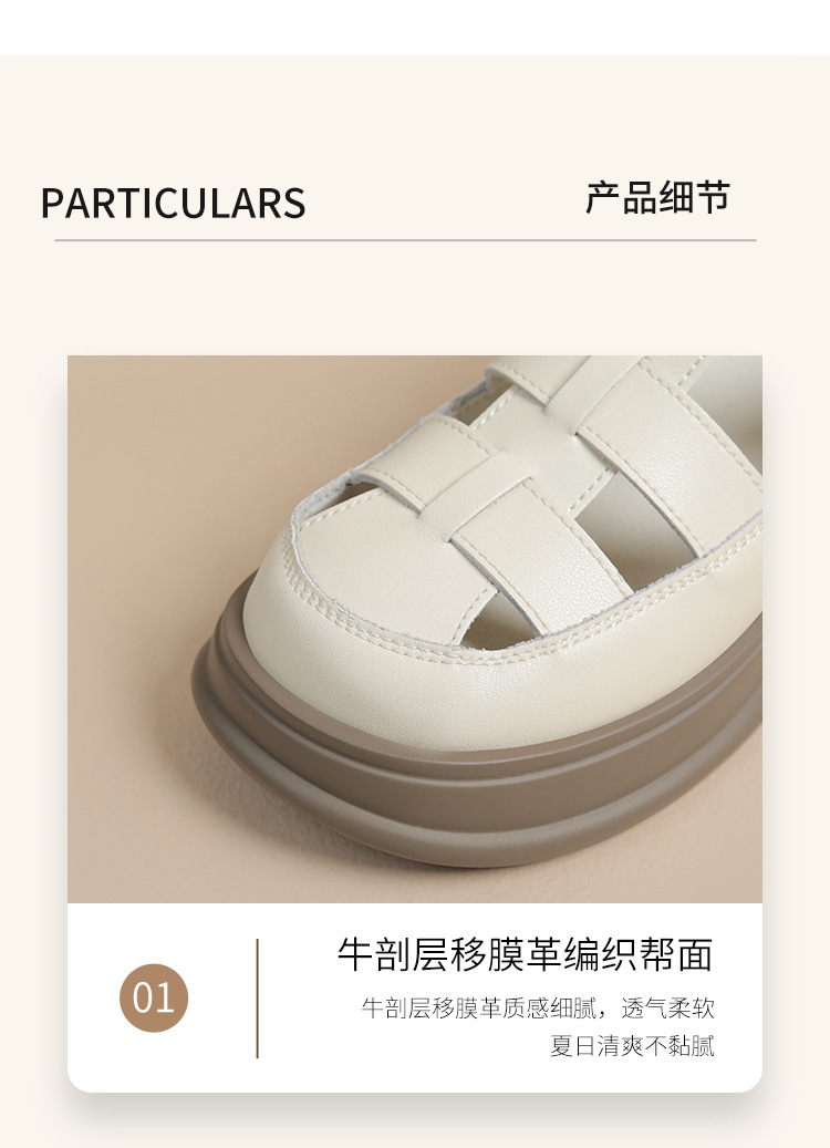 Dép sandal La Mã nữ đế dày da thật bít mũi — BK153 màu đen chi tiết 9