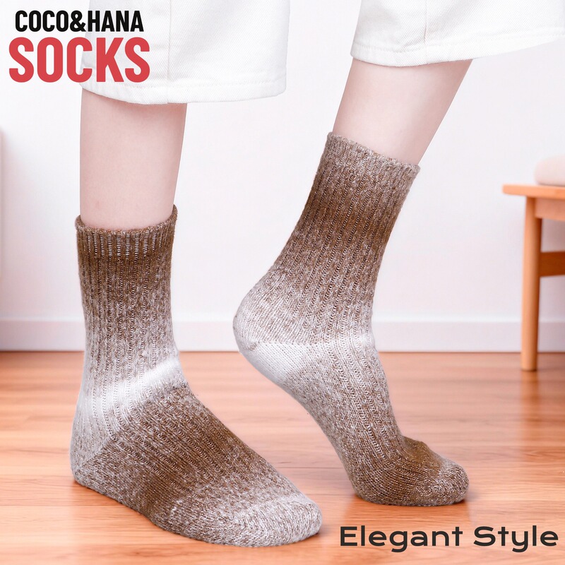 Gradient Color Alpaca Wool Warm Mid-Length Women's Socks, Thick Thread Brushed Knit Socks for Autumn and Winter Gradient Color Alpaca Wool Warm Mid-Length Women's Socks, Thick Thread Brushed Knit Socks for Autumn and Winter