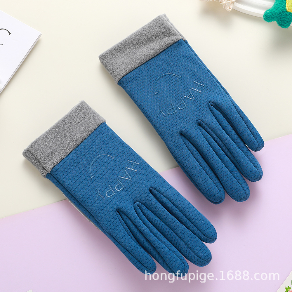 Guantes para niños de otoño y invierno para montar al aire libre con vello a prueba de viento y frío para hombres y mujeres con dedos enteros lindos guantes de motocicleta calientes