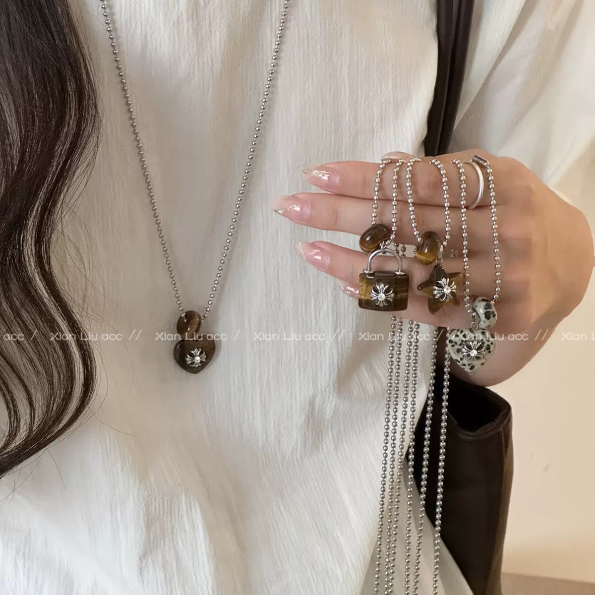 天然虎眼石串珠项链女2025新款爆款小众设计感高级长款毛衣链配饰