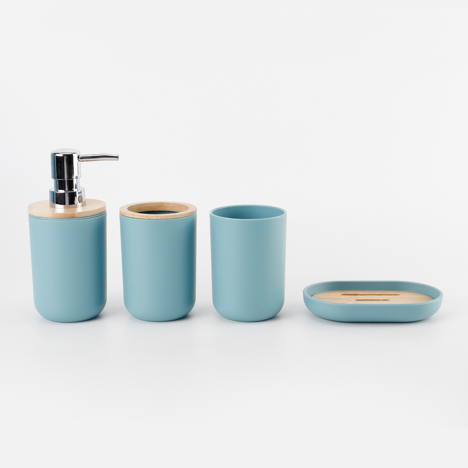 Cubierta de bambú de lavado de baño de plástico de seis piezas de la fábrica al por mayor de almacenamiento de baño estante titular de cepillo de dientes de basura puede