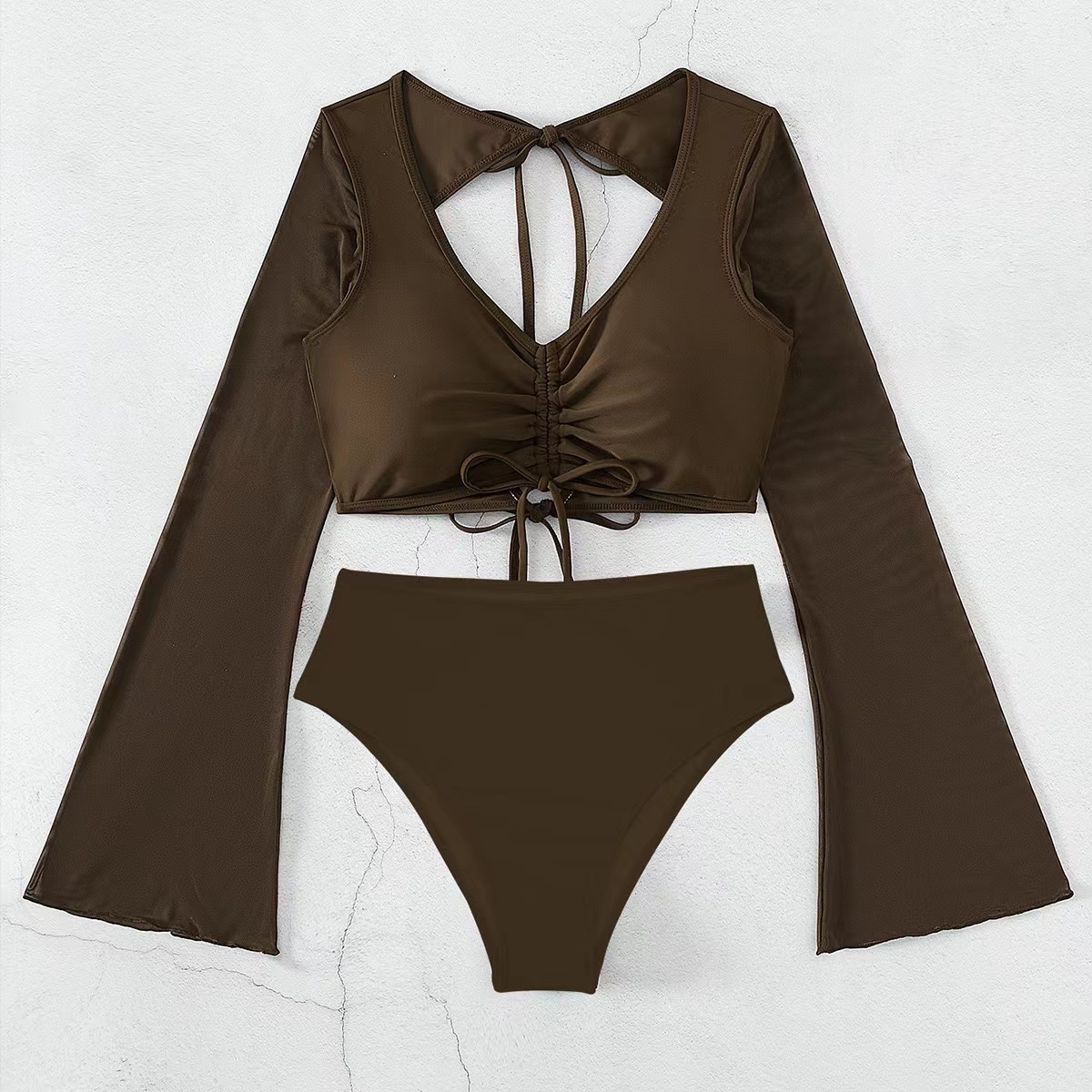 315g Weight Sexy Feel Of Sensation High Waist Panties Waist Briefs Panties Style Polyester Fabric Type 2 Pieces Set Quantity Swimming Pool, Beach Occasion Solid Color Pattern Full Coverage Bra Cup Women's Gender Women's Solid Color 2 Pieces Set Tankinis Swimwear 5