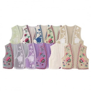 3475 summer new women's clothing European and American style V-neck flower embroidered sleeveless cardigan vest coat