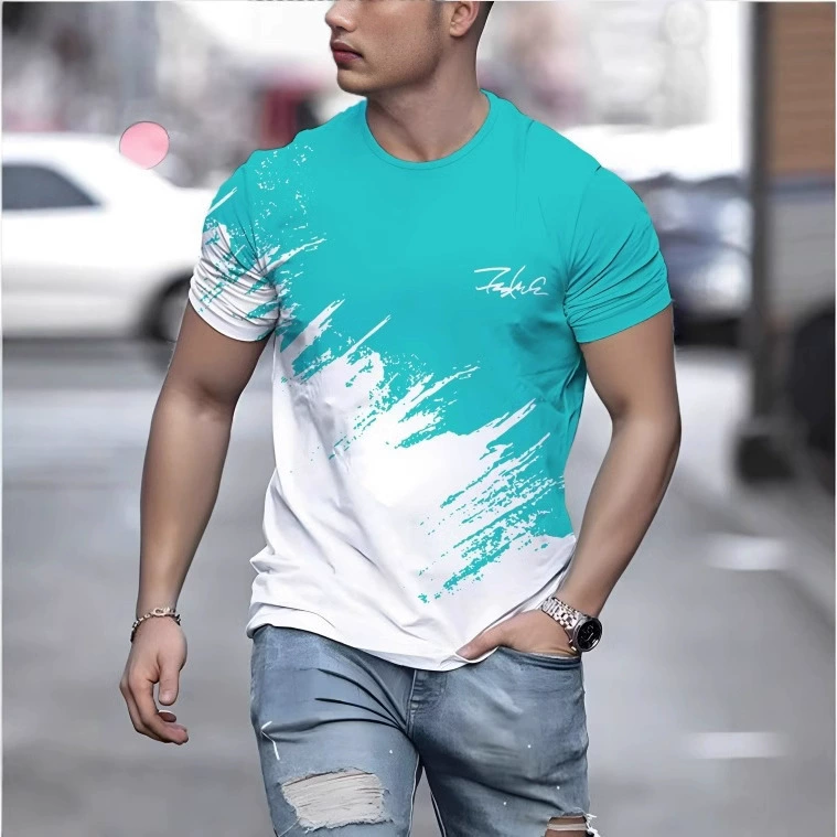 2025 новая мужская повседневная футболка с коротким рукавом, 3D цифровая печать, двухцветный принт, персонализированный топ