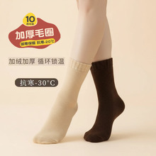新款女袜子秋冬款防冻超厚加绒加厚保暖蓄热中筒月子袜地板袜抗菌